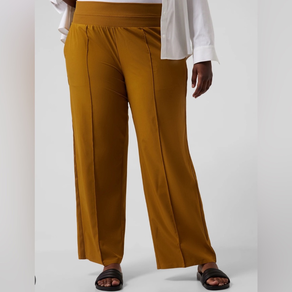 Athleta Plus Size Nolita Wide Leg Trousers in Golden Bronze NWT